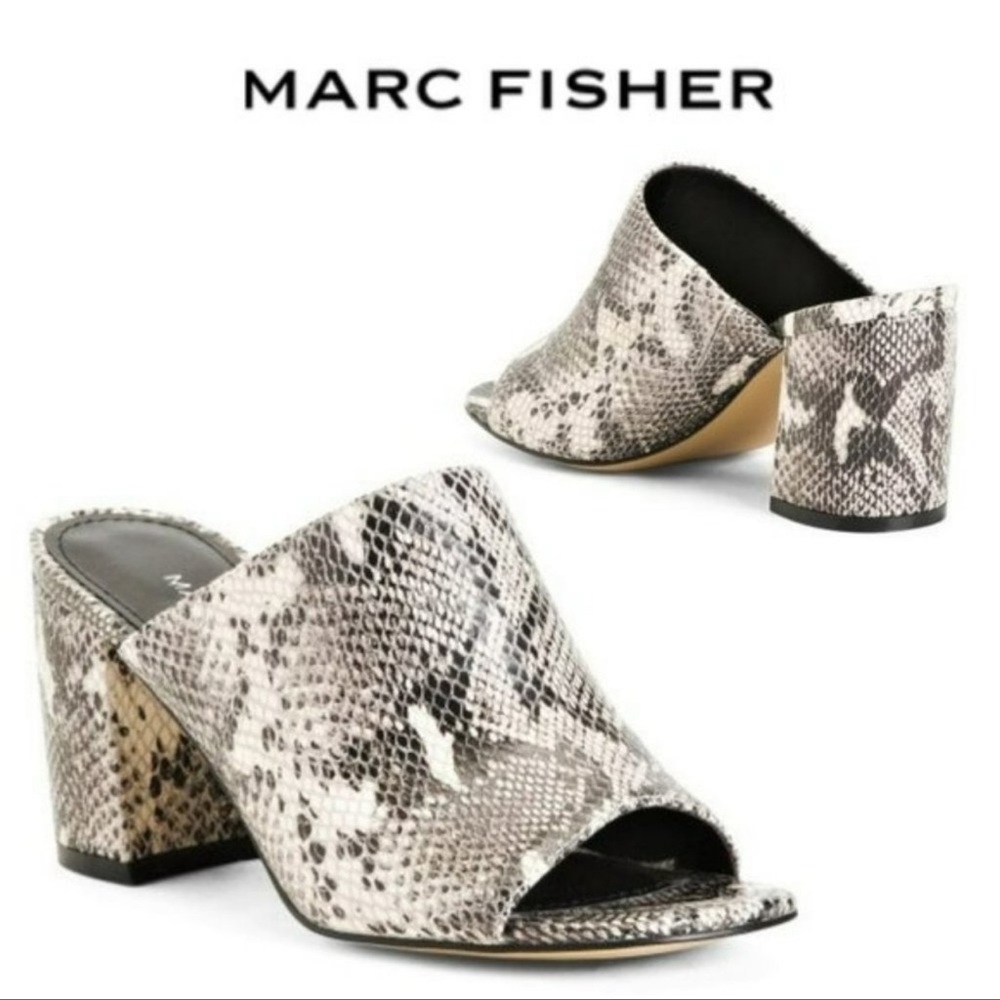 Marc Fisher Snake Block Heel Slide Sandals - image 2